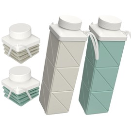 Collapsible Water Bottles 720ml, Foldable Portable Water Bottle, Lightweight Reusable Leakproof for Travel Camping Hiking Cycling Yoga Sports Outdoor School Office Gym, 2 Pack, Starlight+Green