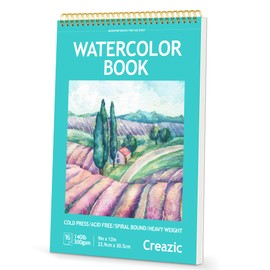 Creazic 9"x12" Watercolor Paper Pad, Spiral Bound with Tear Line, 16 Sheets (140lb/300g): Art and School Supplies- Water Color Paper for Adults Kids-Watercolors, Watercolor Sketches, and Art Works