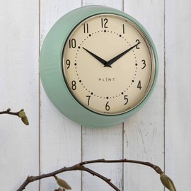 LS-LebenStil Vintage Metal Wall Clock Leaf Green 23 cm Kitchen Clock Office Clock Round Retro Nostalgia Ideal for Bedroom Hallway Office Kitchen Living Room Dining Room Quiet Silent No Ticking with