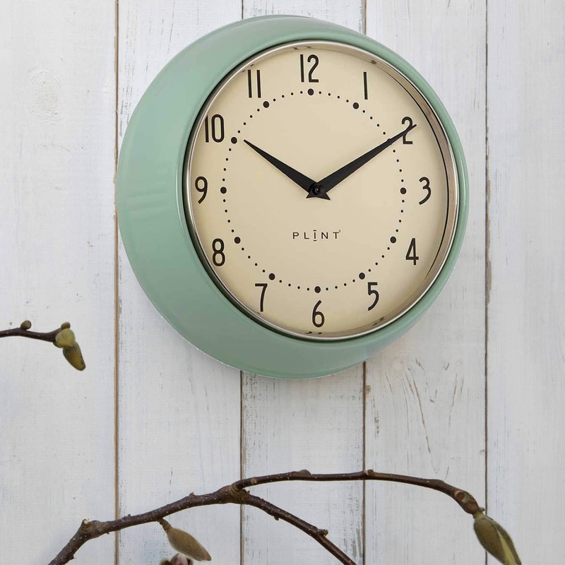LS-LebenStil Vintage Metal Wall Clock Leaf Green 23 cm Kitchen