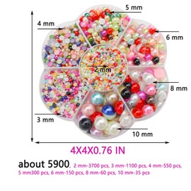 5900 Pcs Half Pearls for Crafts Color Nail Pearls for Nail Art Falt Back Pearls for Makeup Craft Pearls for Artists Creative DIY Flatback Pearls for Nails（2/3/4/5/6/8/10mm）