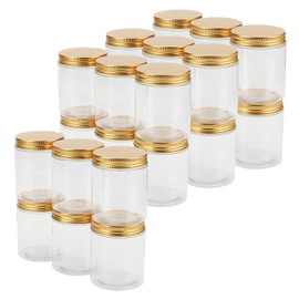 LEXININ 24 Pack 250ml Wide Mouth Plastic Jars, Plastic Storage Jars with Gold Aluminum Screw Lids, Wide Mouth Plastic Container for Food Storage