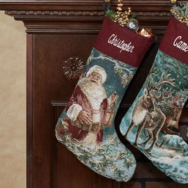Manual Woodworkers Enchanted Jacquard Woven Tapestry Santa Stocking Santa