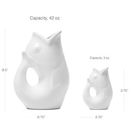 Large 42oz Gurgle Pot Fish Pitcher and Creamer Set - Bright White with 3 Black Urban-Style Kitchen Towels – Perfect for Modern Kitchens and Entertaining (Black)