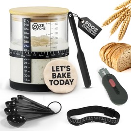 ZK ONE 50 oz Sourdough Starter Kit – Large Wide-Mouth Glass Sourdough Jar with Wooden Lid, Cloth Cover, Silicone Spatula, Thermometer Sticker & 5-in-1 Spoon – Complete Sour Dough Starter Jar