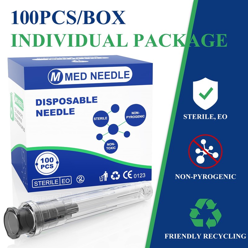 100Pcs 22 Gauge 1 Inch Needle 22G Sterile Disposable Injection