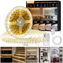Warm White LED Strip Lights, 49.2ft Dimmable Bright 24V Led Tape Light with Remote Control, Tunable White(2700K-6500K) 900 LEDs Strip Lights for Stairs, Wardrobe, Kitchen, Mirror, Bedroom, Bar Cabinet