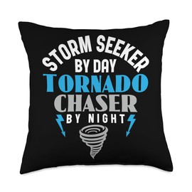 Gifts for Storm Chasing Fans & Tornado Hunter Seeker by Day Chaser-Storm Chasing Tornadoes Throw Pillow, 18x18, Multicolor