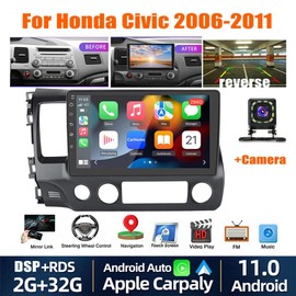 10.1 Inch Android 13 Car Stereo Radio for Honda Civic 2006-2011 Double Din HD Touch with Wireless Carplay Android Auto Bluetooth Car Radio GPS WiFi FM RDS Backup Camera External Mic - 2+32GB (2+32G)