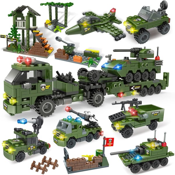City War Army Military Base Building Blocks Set, with Heavy Tank Transport Truck, Army Vehicles, Airplane, Best Learning Roleplay STEM Construction Toy Gifts for Boys and Girls Age 6-12 (990 Pieces)