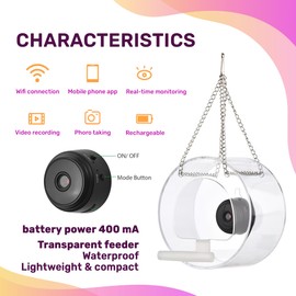 Bird Feeder with Camera Smart Backyard House Camera with Live View Instant Arrival Alerts Auto Capture Video Outside Wild Watching cam Gift for Bird Lovers