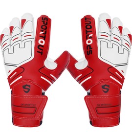 Fingersave Goalkeeper Gloves for Children, Teenagers & Adults, Non-Slip with Strong Protection for Fingers, Black, red, 5