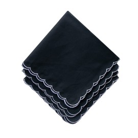 MZLIU Women Black Handkerchiefs Cotton Hankies with Embroidered Scalloped Edge 3 Pcs