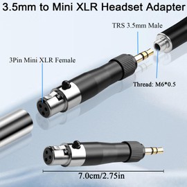 QIANRENON 3.5 mm to Mini XLR Headphone Adapter Locked TRS 3.5 mm Male to 3-Pin Mini XLR Female Microphone Beltpack Connector Lockable 1/8 to Mini XLR Converter for Wireless Microphones