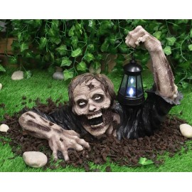 Ebros Zombie Crawling Out Of Grave Solar LED Lantern Figurine Dead Rising 18.5"L