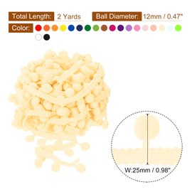 sourcing map 20 Colors 40 Yards Pom Pom Ball Fringe Trim, 2 Yard Ribbon Sewing Accessory DIY Crafts for Home Curtain Clothes Pillow Decoration (12mm)