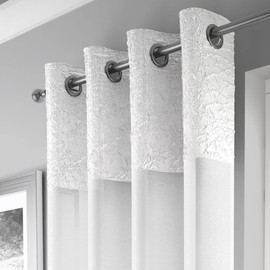 Maple Textiles A Pair of White 90" Drop Eyelet Heading Voile Crushed Metallic Satin Curtain Panel Ring Top Available in 3 sizes (2, White, 90"(229cm) Drop)