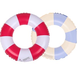 Swimming Ring, Pack of 2 Air Mattress Swimming Hoops, Inflatable, Summer Floating Water Toy, Durable Cool Swimming Ring for Pool, Sand, Beach Party (Red + Blue)