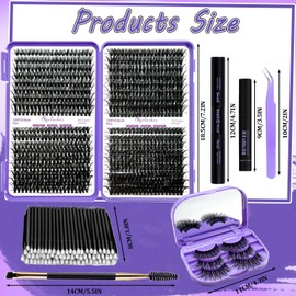 DNSGOOR DIY Wimpern Extensions Kit 720Pcs D Curl Wimpern Clusters+3 Paare Falsche Wimpern mit Spiegel Box Wimpernkleber und SealerKleber Entferner Pinzette Brush Applikator (Individuell A)