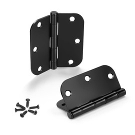 KNOBWELL 10 Pack Matte Black Door Hinges, 3.5" X 3.5" with 5/8" Radius in Black - Sold in 10 Packs - Interior Door Hinge