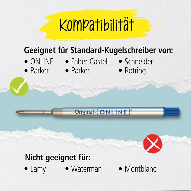 Online writing instruments, 6 ballpoint pen refills, blue, G2 format,