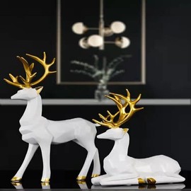 2 Pieces Christmas Reindeer Figurines Decor Nordic European Style Deer Statue Fireplace Window Desk Bedroom Shelf Ornament for Home Living Room Office Decoration (White,Medium)