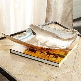 CosmoLiving by Cosmopolitan 26203 Large Metallic Silver Metal Scooped Silhouette Decorative Tray | 16â x 5â