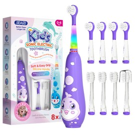 SEAGO Kids Electric Toothbrushes Rechargeable, Toddler Electric Toothbrush with Magnetic Charging, LED Observing Light, 8 Toothbrush Heads for Ages 2-4-6 Boys Girls (Purple)