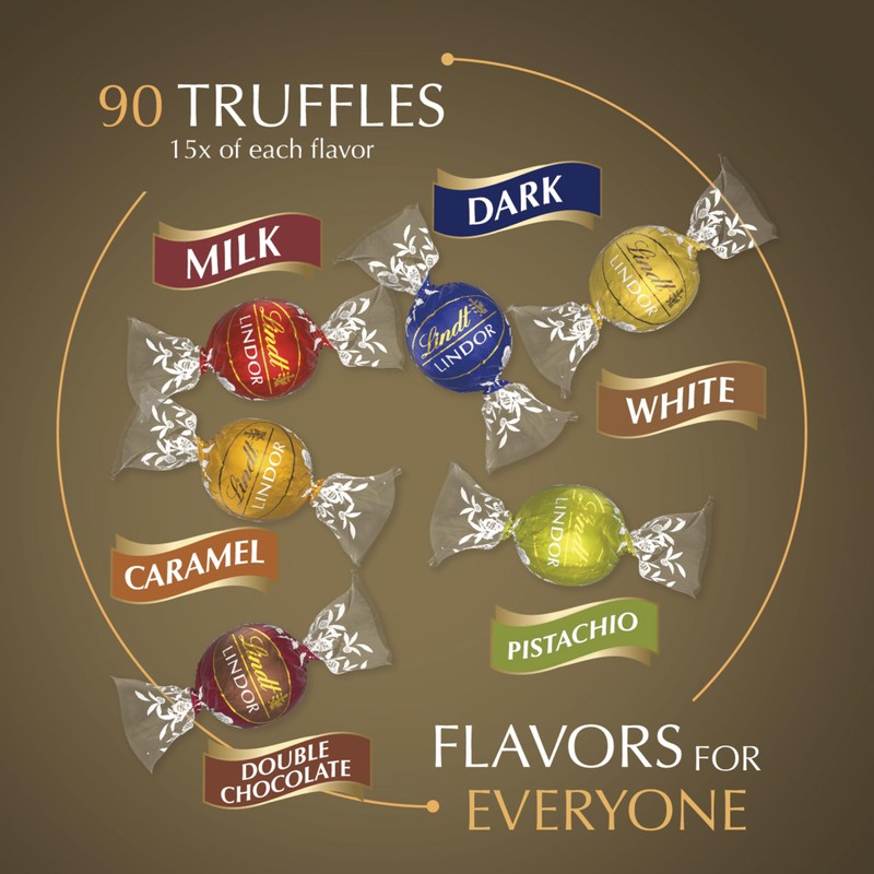Lindt LINDOR Assorted Chocolate Truffles 90 Count Gift Box, Chocolate