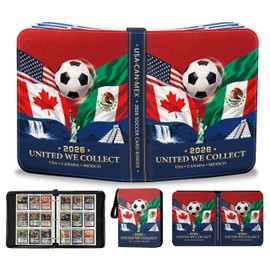 CHIMORY 2026 Soccer Card Binder 900 Pockets, USA CAN MEX Themed PU Leather Trading Card Album, Water-Resistant Sports Card Binder with 50 Removable Double-Sided 9-Pocket Card Sleeves