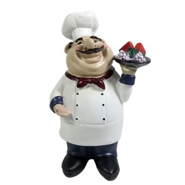 KiaoTime Restaurant Kitchen Decorative Cooking Chef with Fruit Figurine Counter Top Welcome Chef Statue Collectible Figurine