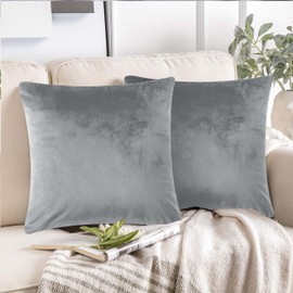AMEHA Velvet Cushion Covers 45 x 45 cm Pack of 2 Square Throw Pillow Cases Soft Decorative Silver Cushion Cover for Bedroom Living Room with Invisible Zipper (18 x 18 Inch)
