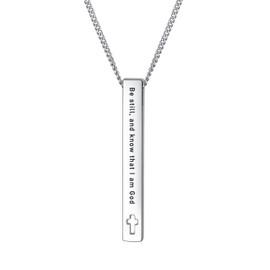 Rnivida Christian Bible Verse Bar Necklaces for Women, Religious Faith Inspirational Birthday Jewelry Gift (Be still, and know that I am God)