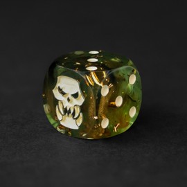 Orc Dice Set – 10 x D6 (16mm) Green Dice with Orc Skull Emblem, Hand-Painted, Perfect for Wargames, Warhammer, Tabletop RPGs, Premium Packaging