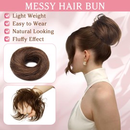 Benehair Messy Bun Hair Piece Tousled Updo Elastic Hair Bun Hairpiece for Women Updo Ponytail Hair Extensions Straight Donut Chignons #4 Medium Brown 17g
