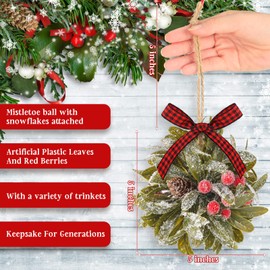 Wettarn Christmas Mistletoe Kissing Ball Ornament Ribbon Christmas Mistletoe Ball with Berry Leave Hanging Mistletoe Decoration for Doorway Home Office Xmas Tree 10 Inch (Red and Black Plaid,2 Pcs)