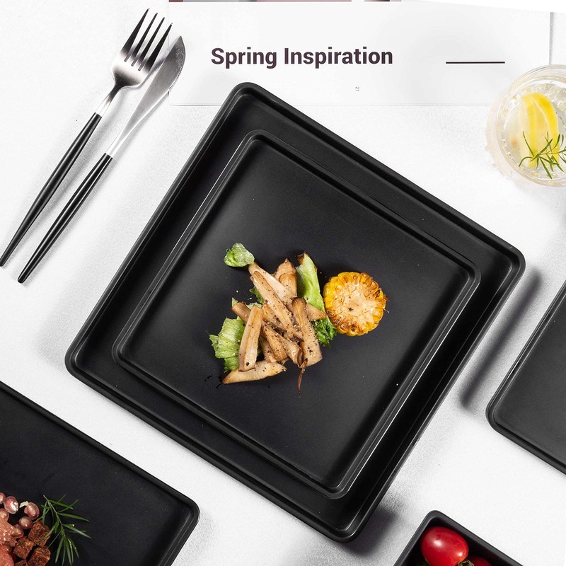 Yinshine Melamine Dinnerware Sets - 12pcs Square Plates and Bowls