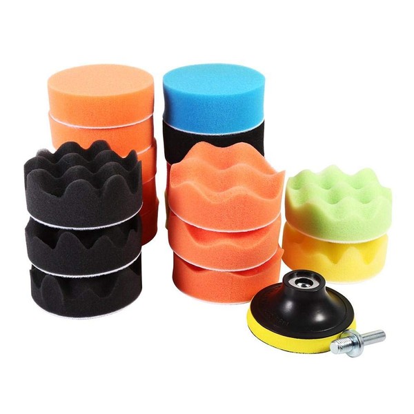 19 Polierpads Schwamm, 7,6 cm Schwamm-Polierpad-Set mit M10-Bohr-Adapter für Autopolitur,