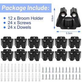 Royouzi Pack of 12 Tool Holders, Broom Holder Wall, Broom Holder, Wall Mount, Tool Holder, Hook Rail for Hanging Garden Tools and Broom for Mop, Broom, Shovel, Tools
