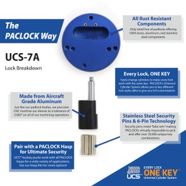 PACLOCK's UCS-7A/779 Hasp and Puck Combo Kit, High Performance 6-Pin Cylinder, One Lock Keyed to a Number U-Pick! w/ 2 Keys, Black Anod. Puck, Double Coated Grey Hasp