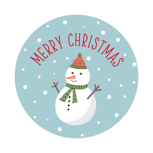Andaz Press Christmas Round Circle Gift Sticker Labels, Colorful Snowman on Light Blue Snowflakes, Merry Christmas, 40-Pack, Stationery Packaging Envelope Letter Label