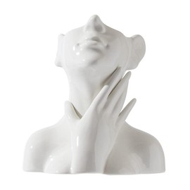 Female Head Vase,Human Body Vase,Small Flower Vase,White Ceramic Vase,Face Vase,Modern Vase for Garden Home Living Room Decor,Table Art Statue Indoor Outdoor (Small, C)