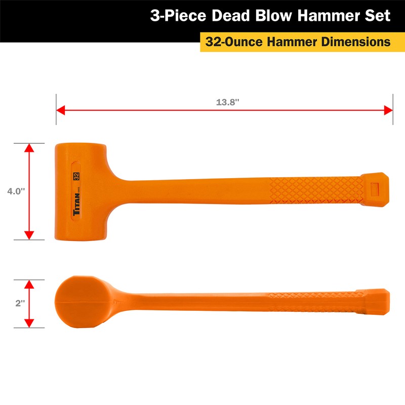 Titan 63143 3-Piece Dead Blow Hammer Set, Includes 1lb, 2lb