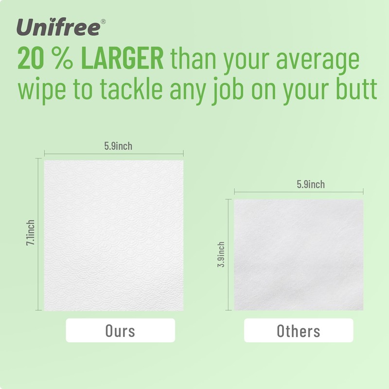 Unifree Compact Flushable Wipes, XL On-The-Go Pocket Wipes for Sensitive