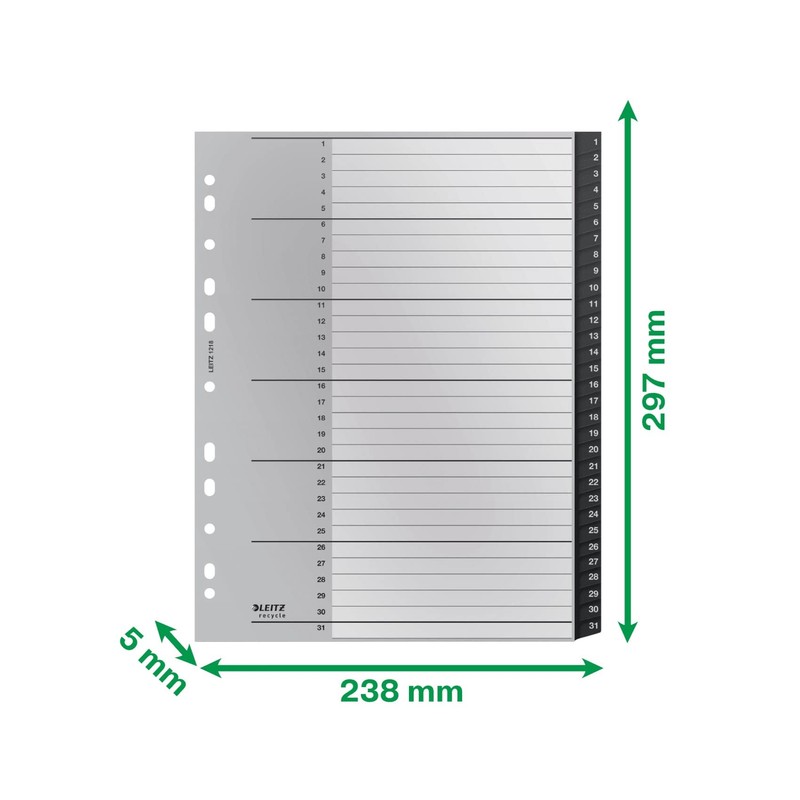 Leitz Register mit 31 Taben, 1-31, Extrabreit, Umweltfreundlich, CO2-kompensiert, Recycle-Serie,