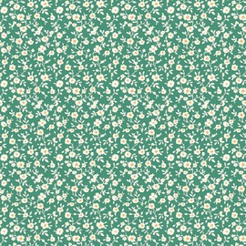 Liberty Fabrics, Small White and Yellow Floral, Emerald Green, 01666814A, by The Yard