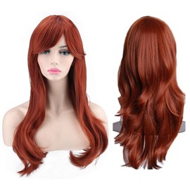 DAVBNM Wigs for Women, Women's Cosplay Wig, Long Wavy Curly Wigs, with Bangs, for Auburn Cosplay Masquerade Halloween (Copper red)