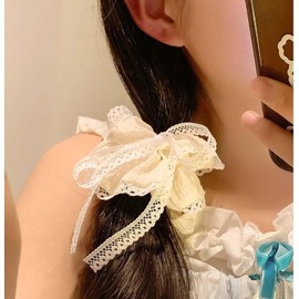 Xduargs Boho Bow Hair Scrunchies Vintage Lace Elastic Hair Rope Lace Elastic Scrunchies Big Scrunchy Lace Bands Rope Ponytail Holder Hair Accessories for Women(White)