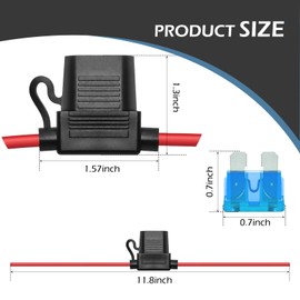 2PCS Fuse Holder, Inline 12V 18AWG Car Gauge Inline Fuse with 10A ATC/ATO Standard Fuses for Automotive, Marine Lighting (16AMG)