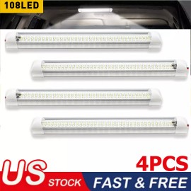 Unbranded 4X 108LED Interior Light Strip Bar Car Van Bus Caravan ON/OFF Switch 12V 24V USA
